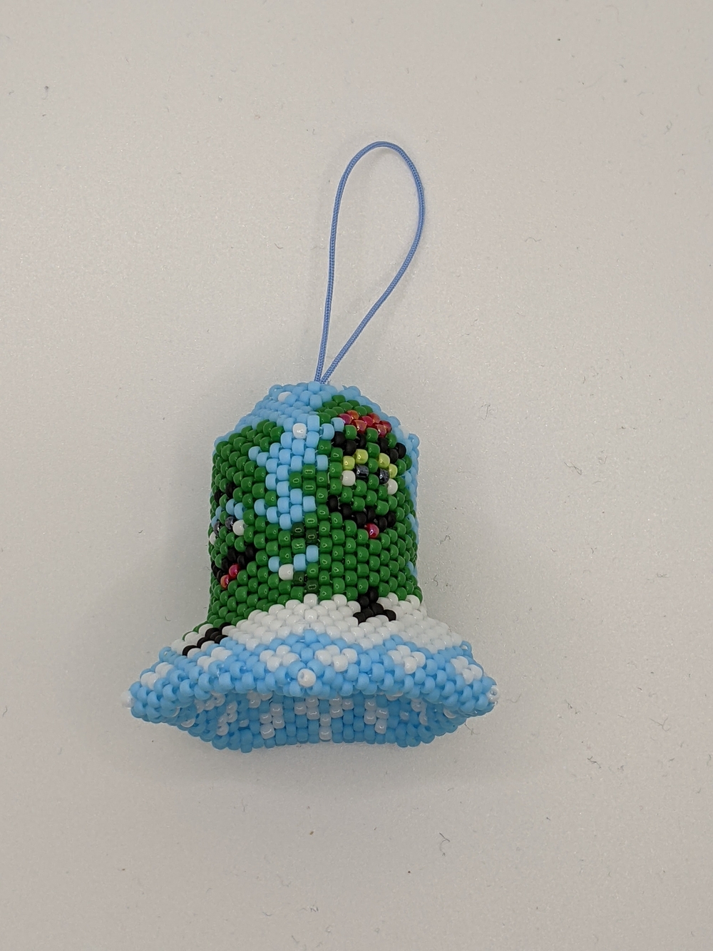Handmade Beaded Bird Toy Bell - Green & Light Blue